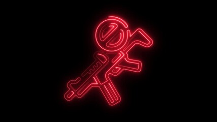 Red Neon Line Art Icon of a Gun and a No Symbol prohibition forbidden