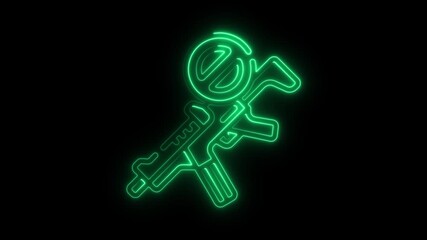 Green Neon Line Art Icon of a Gun and a No Symbol prohibition forbidden