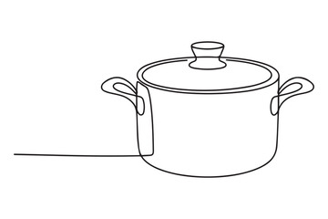 Continuous one line drawing pot. Kitchen appliances concept. Single line draw design. one line Icon drawing with white background