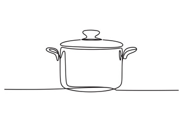 Continuous one line drawing pot. Kitchen appliances concept. Single line draw design. one line Icon drawing with white background