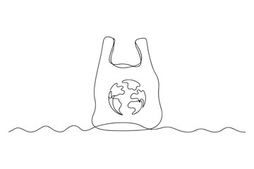 Continuous one line drawing plastic bags. World environment day concept. Single line draw design. one line Icon drawing with white background