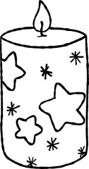 Hand Drawn Christmas Candle, Whimsical Outline