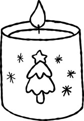 Hand Drawn Christmas Candle, Whimsical Outline