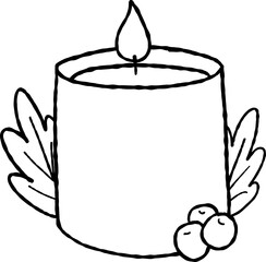 Hand Drawn Christmas Candle, Whimsical Outline