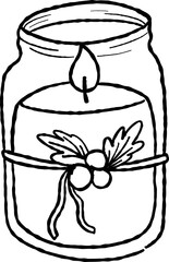 Hand Drawn Christmas Candle, Whimsical Outline