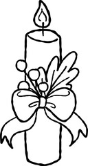 Hand Drawn Christmas Candle, Whimsical Outline