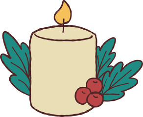 Hand Drawn Christmas Candle, Whimsical 