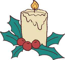 Hand Drawn Christmas Candle, Whimsical 