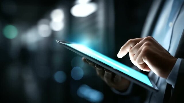 Data center technicians under bold green light use a tablet to deploy AI management tools hyper realistic network topologies glowing moody shadows on server clusters cinematic