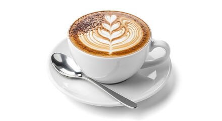 Delicious cappuccino coffee with latte art isolated on transparent background