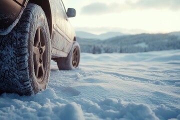 Obraz premium Car Stuck in Snow with Flat Tire