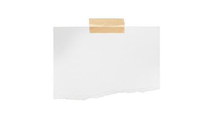 Blank white paper sheet attached with tape mockup template on transparent background