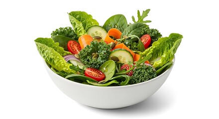 Fresh garden salad in a white bowl isolated on transparent background