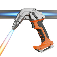 Welding gun with blue flame on black background isolated illustration on transparent background