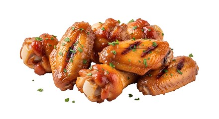 Deliciously glazed chicken wings isolated on transparent background