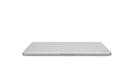 Silver laptop computer closed thin design minimalist aesthetic on transparent background