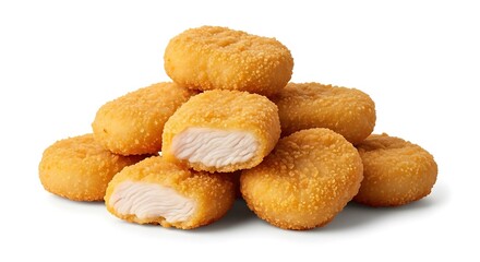 Pile of golden fried chicken nuggets isolated on transparent background