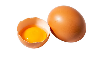 Fresh whole and cracked egg for cooking and baking nutrition on transparent background