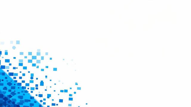 Abstract blue geometric pattern of gradual pixelated squares on white background