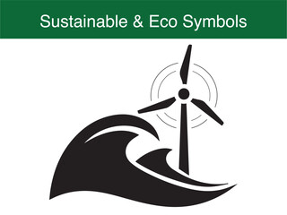 Offshore Wind Turbine Ocean Wave Renewable Energy Vector Illustration