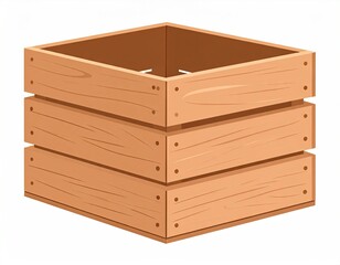Rustic Wooden Box Empty with Simple Design for Storage and Decoration on White Background Isolated