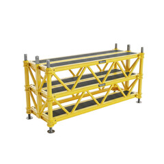 Yellow three tier scaffolding against black void isolated illustration on transparent background