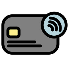 This vector icon represents a contactless credit card- ideal for mobile payment apps- online banking- and financial technology illustrations. It symbolizes secure and convenient digital transactions.
