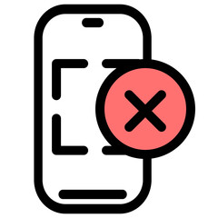 This icon depicts a smartphone screen with a red X- indicating a failed or rejected payment transaction- Ideal for mobile banking and payment apps.