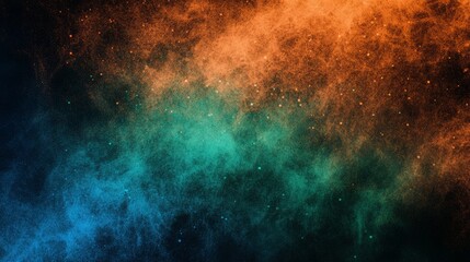 Fototapeta premium Dark blue green orange glowing grainy gradient background noise texture effect wide banner size copy space