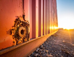 Freight Container Field With Oxidized Panels and Macro Paint Flaking