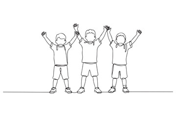 Single one line drawing happy kids doing exercise. Fitness activity concept. Continuous line draw design. one line Icon drawing with white background