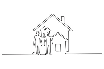 Single one line drawing consumers buy houses on account. Bank concept. Continuous line draw design. one line Icon drawing with white background