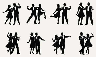 Collection of silhouette couples dancing in various poses