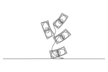 Single continuous line drawing of falling Dollar money. concept one line draw design. one line Icon drawing with white background