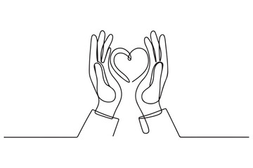 Single one line drawing hands sharing love on social media. Social media concept. one line Icon drawing with white background