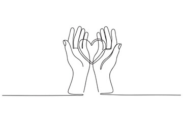 Single one line drawing hands sharing love on social media. Social media concept. one line Icon drawing with white background