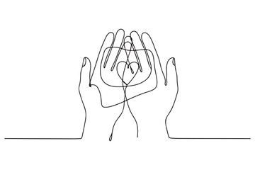 Single one line drawing hands sharing love on social media. Social media concept. one line Icon drawing with white background