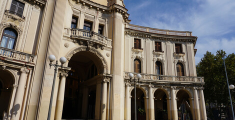 Beautiful view of old facade of building at Messina old city, Sicily