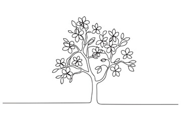 Continuous one line drawing Cherry tree spring flower. Cherry blossom concept. one line Icon drawing with white background