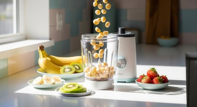 Fresh Fruit Smoothie Creation Scene With Vibrant Colors And A Modern Aesthetic