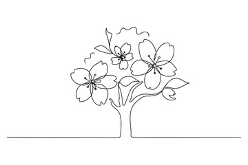Continuous one line drawing Cherry tree spring flower. Cherry blossom concept. one line Icon drawing with white background