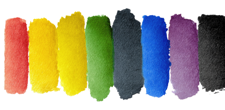 Watercolor Paint Strokes in a Spectrum of Colors