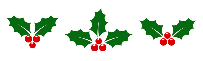 Plakat Holly berry icons set, Chritmas logo wirh holly berries