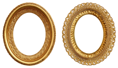 Two ornate gold oval picture frames