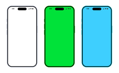 iPhone 17 Pro Max mobile phone with green and blank screens. Layout mockup of smartphone template set isolated on a transparent background