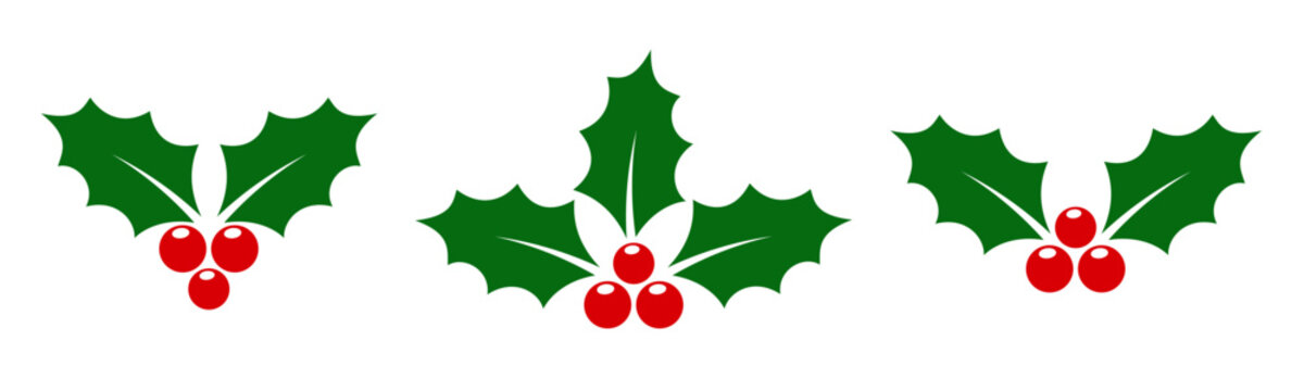 Holly berry icons set, Chritmas logo wirh holly berries