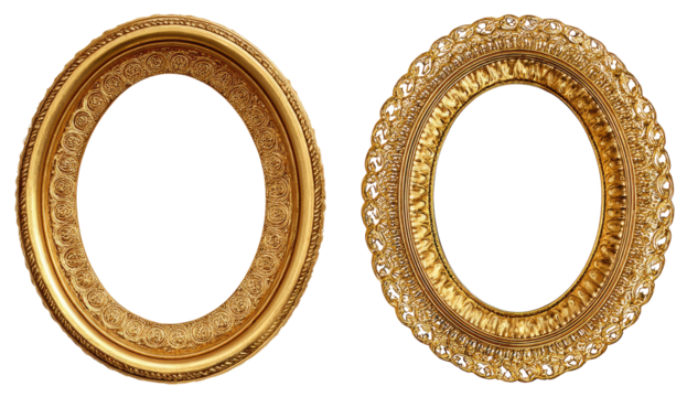 Two ornate gold oval picture frames