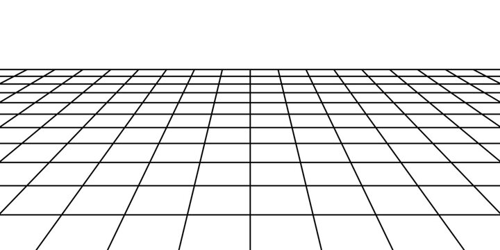 Futuristic perspective wireframe grid, square grid line landscape texture, blank grid sheet for technology, drawing and architecture draft with projection lines, square graph pattern