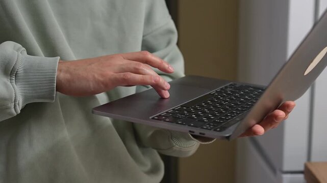 Computer keyboard and touchpad on a laptop.
Typing on a computer keyboard and working online.
Online correspondence.
Work, typing, chat, correspondence, online, internet
