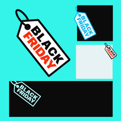Black Friday vector set with sale tags and banners on turquoise background. Perfect for Black Week promotion design and marketing templates.